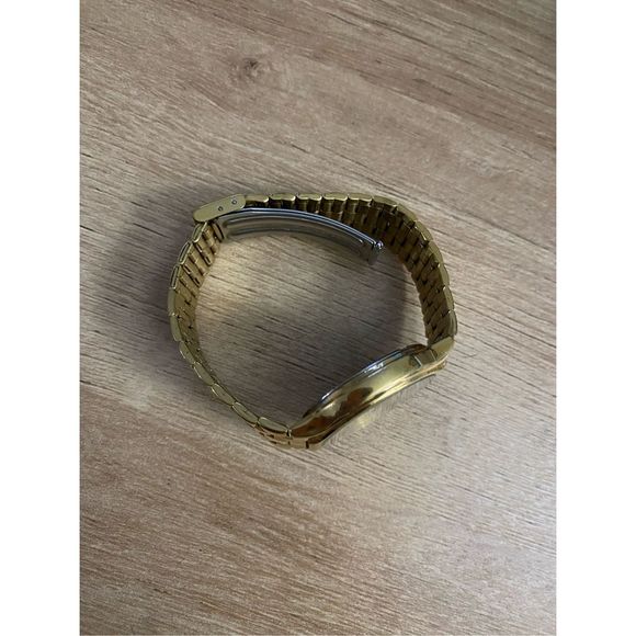 Seiko SQ Watch Men 35mm Gold Tone Dial Day Date 7.25" Vintage - Picture 7 of 9